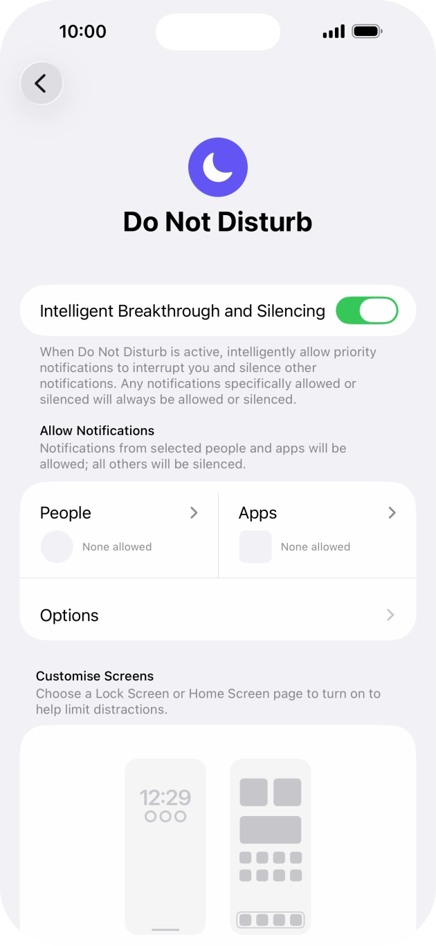Press People and follow the instructions on the screen to select which contacts you would like to receive calls and notifications from when Do Not Disturb is turned on.