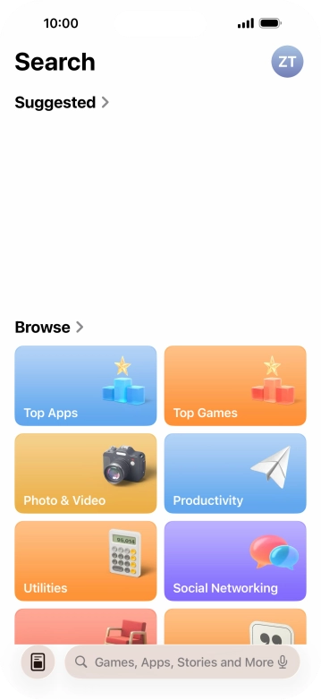 Press the search field and key in the name or subject of the required app.