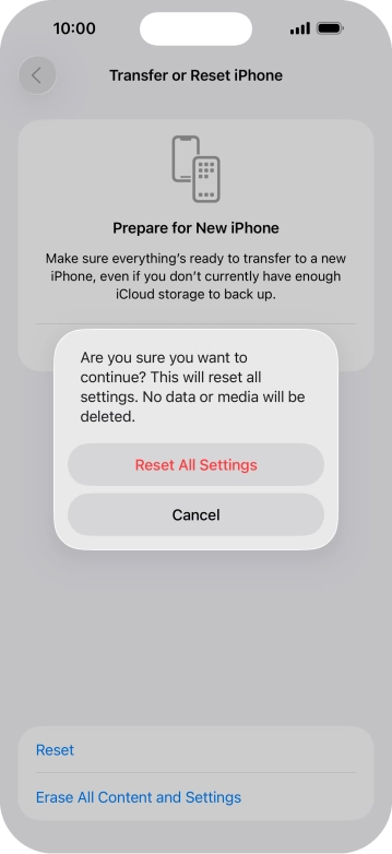 Press Reset All Settings. Wait a moment while the factory settings are restored. Follow the instructions on the screen to set up your phone and prepare it for use.