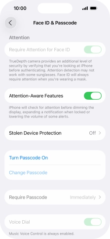 Press Turn Passcode On and key in a lock code of your own choice twice.