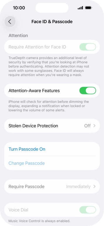 Press Turn Passcode On and key in a lock code of your own choice twice.