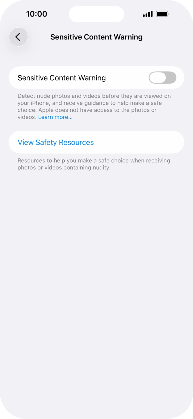 Press the indicator next to 'Sensitive Content Warning' to turn the function on or off.