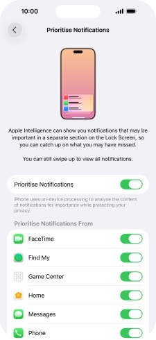 Press the indicator next to 'Prioritise Notifications' to turn the function on or off.