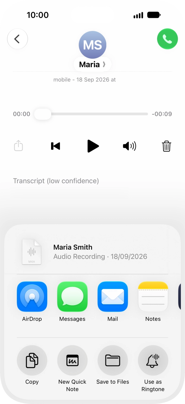 Press the required setting and follow the instructions on the screen to share or save the message. Press the required setting and follow the instructions on the screen to share or save the message.
