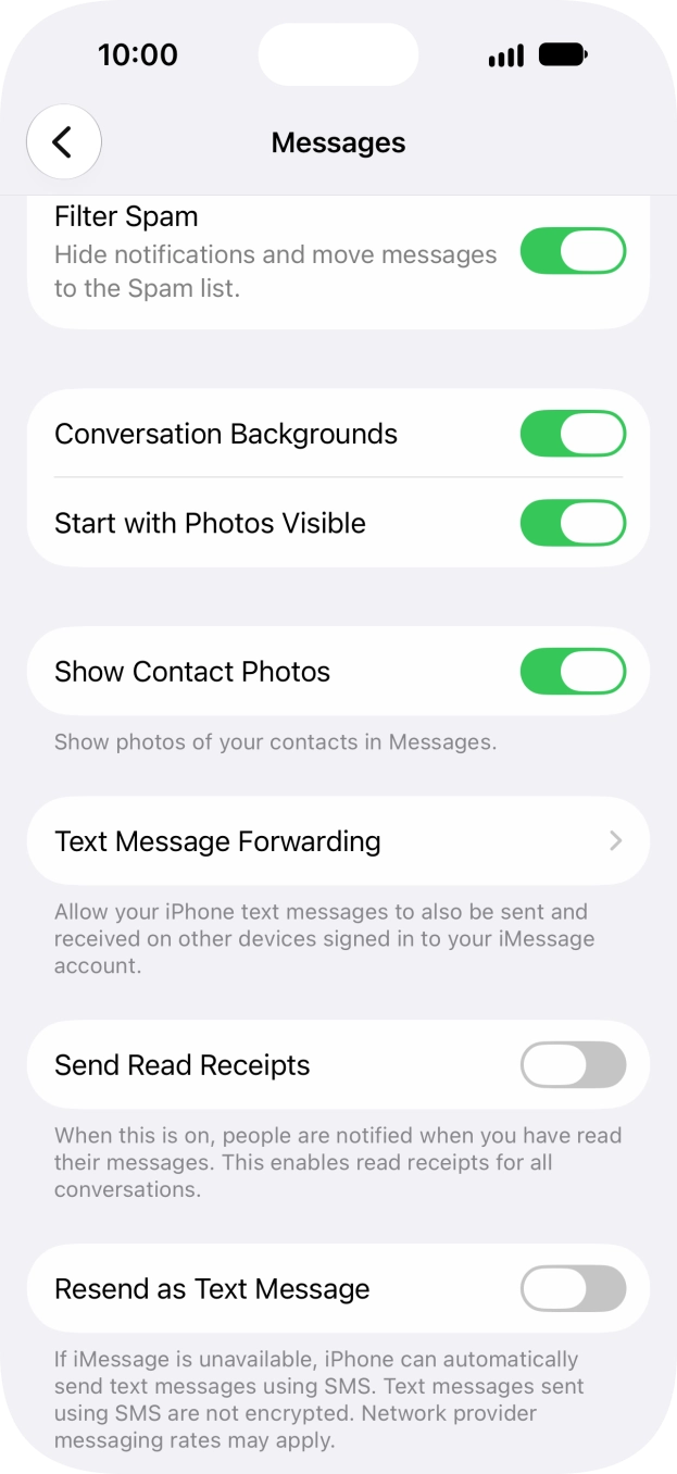 Press the indicator next to 'Resend as Text Message' to turn the function on or off.
