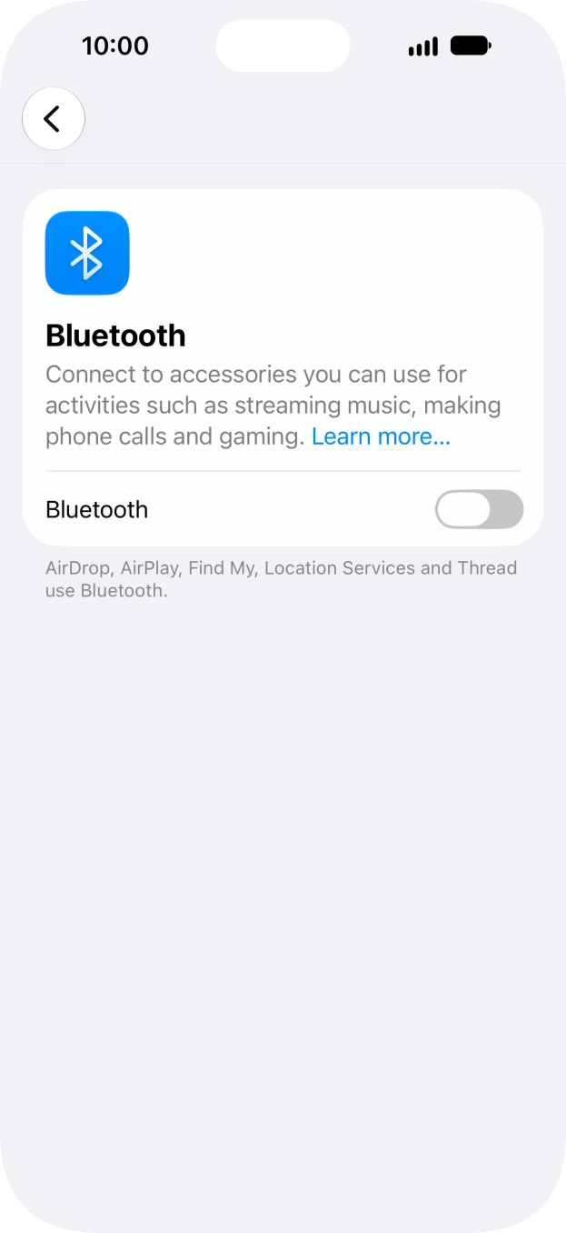 Press the indicator next to 'Bluetooth' to turn on the function.
