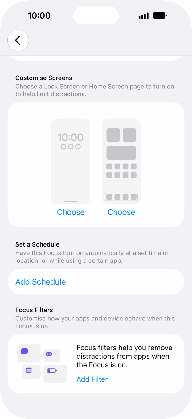 Press Add Schedule and follow the instructions on the screen to select settings for automatic activation of Do Not Disturb. Press Add Schedule and follow the instructions on the screen to select settings for automatic activation of Do Not Disturb.