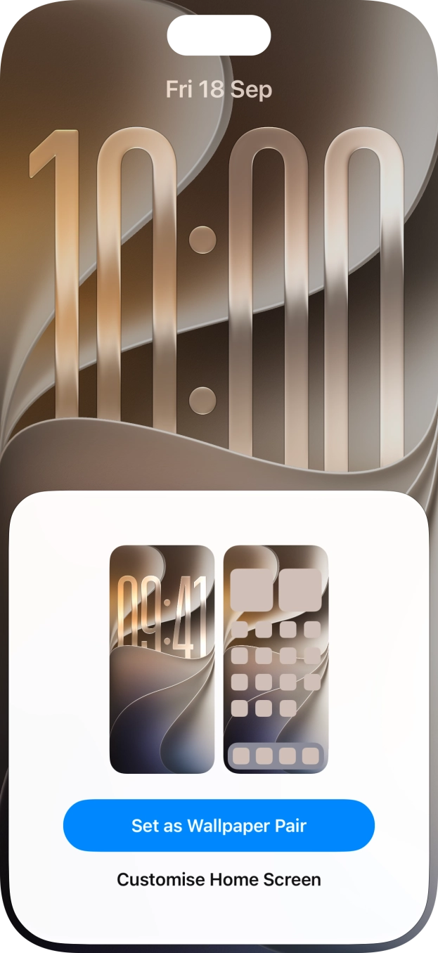 To use the same colour theme on the home screen, press Set as Wallpaper Pair. To use the same colour theme on the home screen, press Set as Wallpaper Pair.
