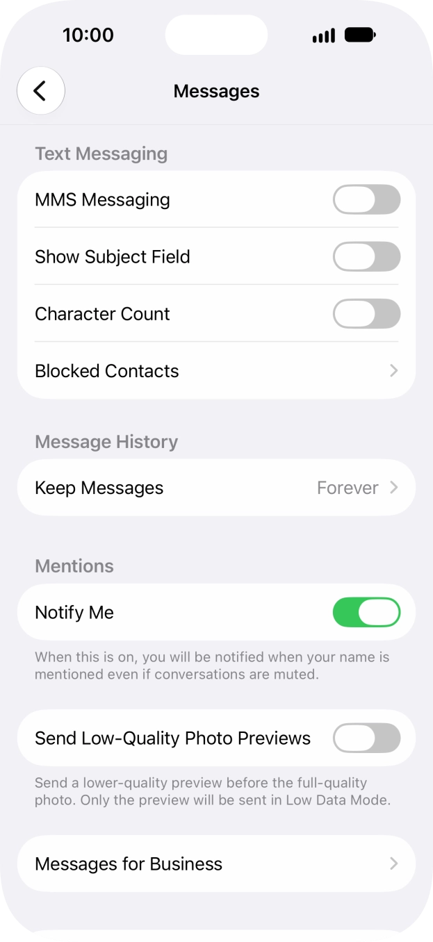 Press the indicator next to 'MMS Messaging' to turn on the function. Press the indicator next to 'MMS Messaging' to turn on the function.