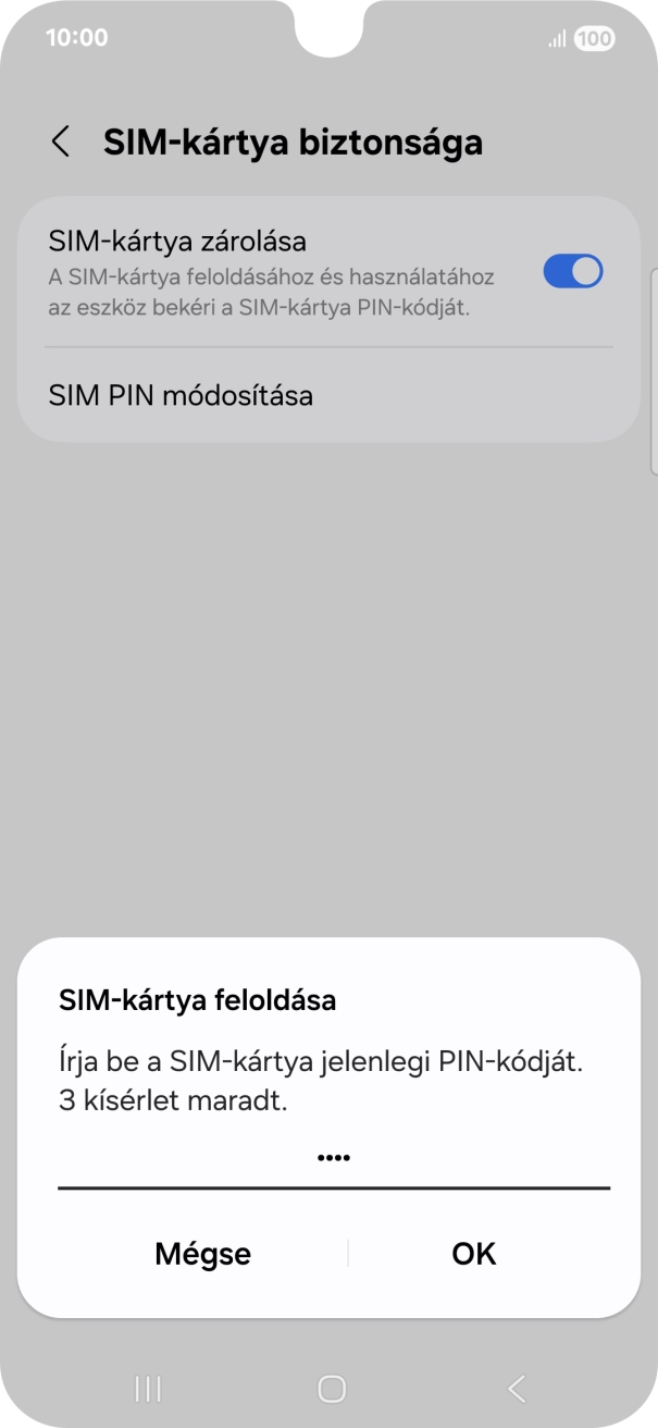 Írd be a PIN-kódot, és válaszd az OK lehetőséget.
