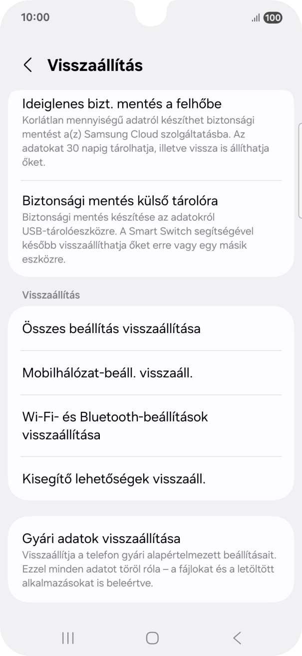 Válaszd a Gyári adatok visszaállítása lehetőséget.