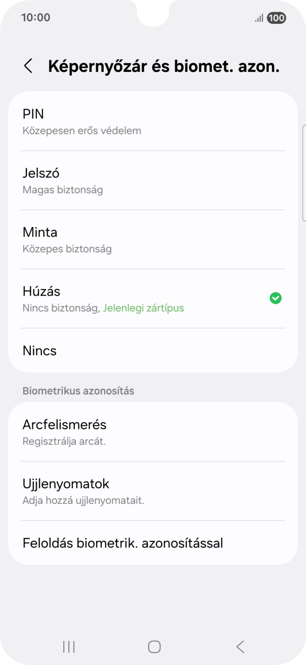 Válaszd az Ujjlenyomatok lehetőséget.