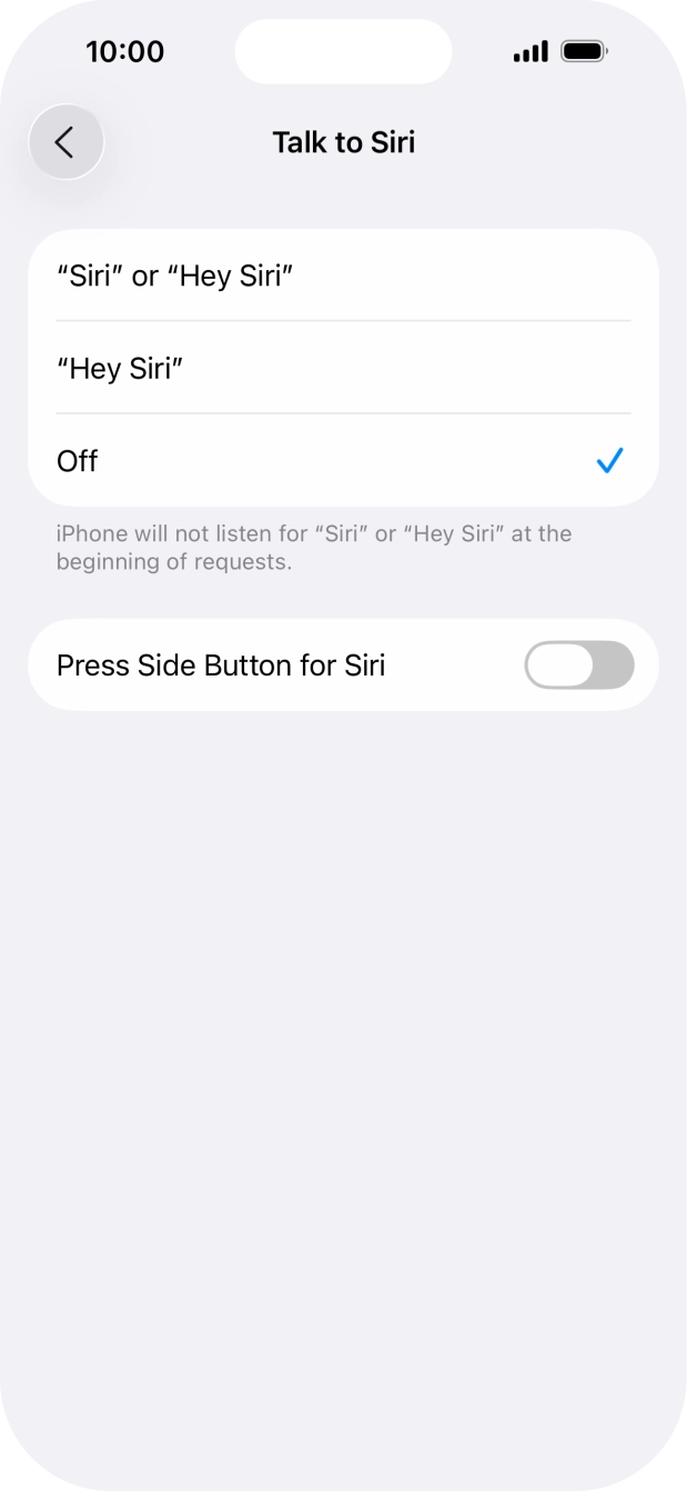 Press the indicator next to 'Press Side Button for Siri' to turn on the function.