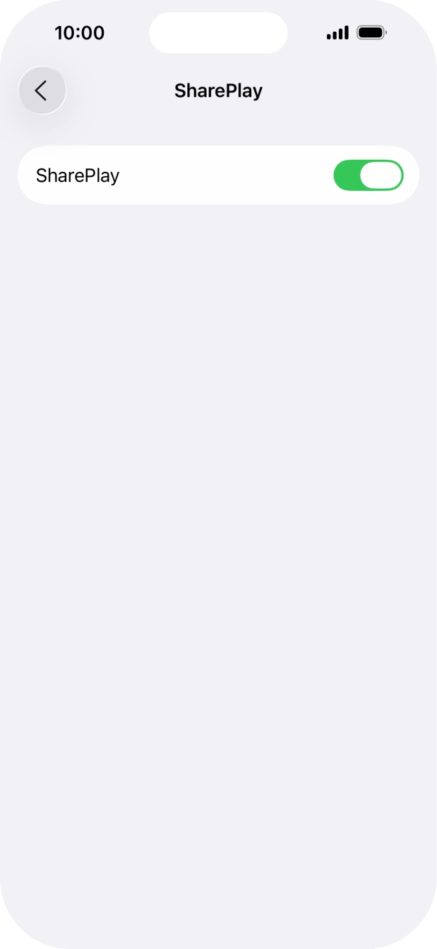Press the indicator next to 'SharePlay' to turn the function on or off. Press the indicator next to 'SharePlay' to turn the function on or off.