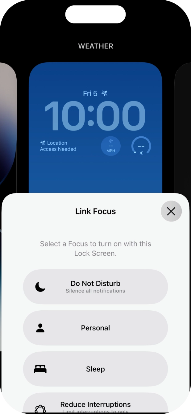 Press the required focus mode.