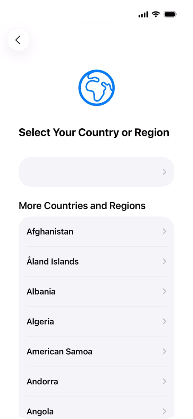 Press the required country or area.