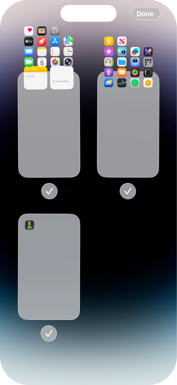 Press the fields below the required home screen pages to select or deselect them. Press the fields below the required home screen pages to select or deselect them.
