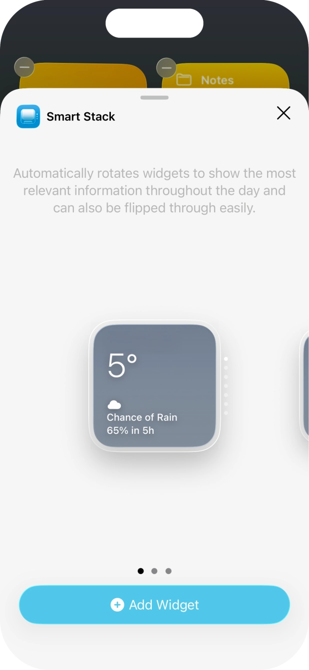 Slide your finger right or left on the screen to select the required widget size.