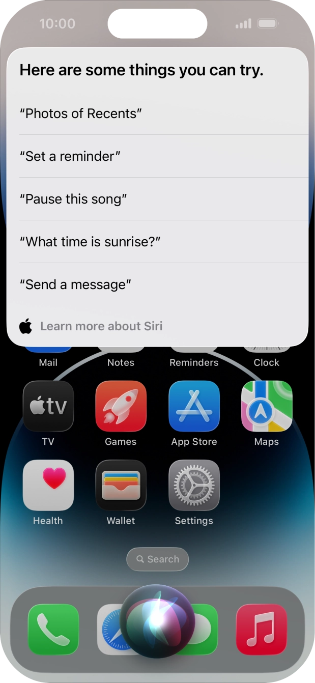 Say 'WHAT CAN I ASK' and press Learn more about Siri to see more examples. Say 'WHAT CAN I ASK' and press Learn more about Siri to see more examples.