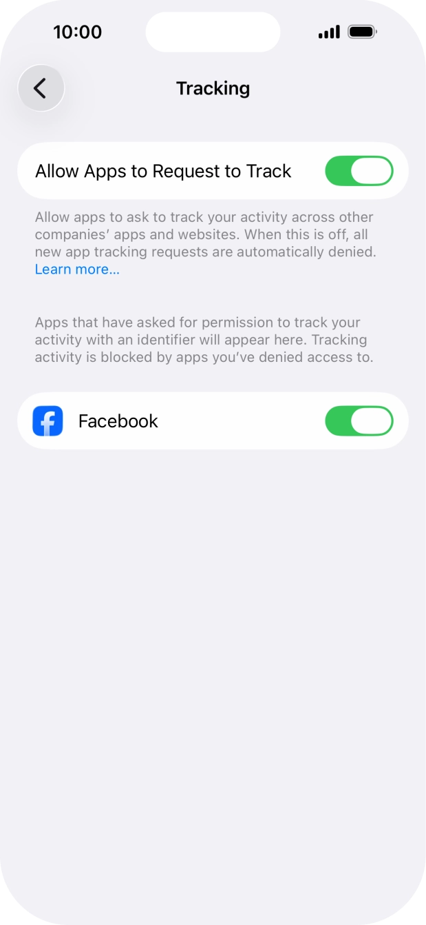 Press the indicator next to 'Allow Apps to Request to Track' to turn the function on or off.