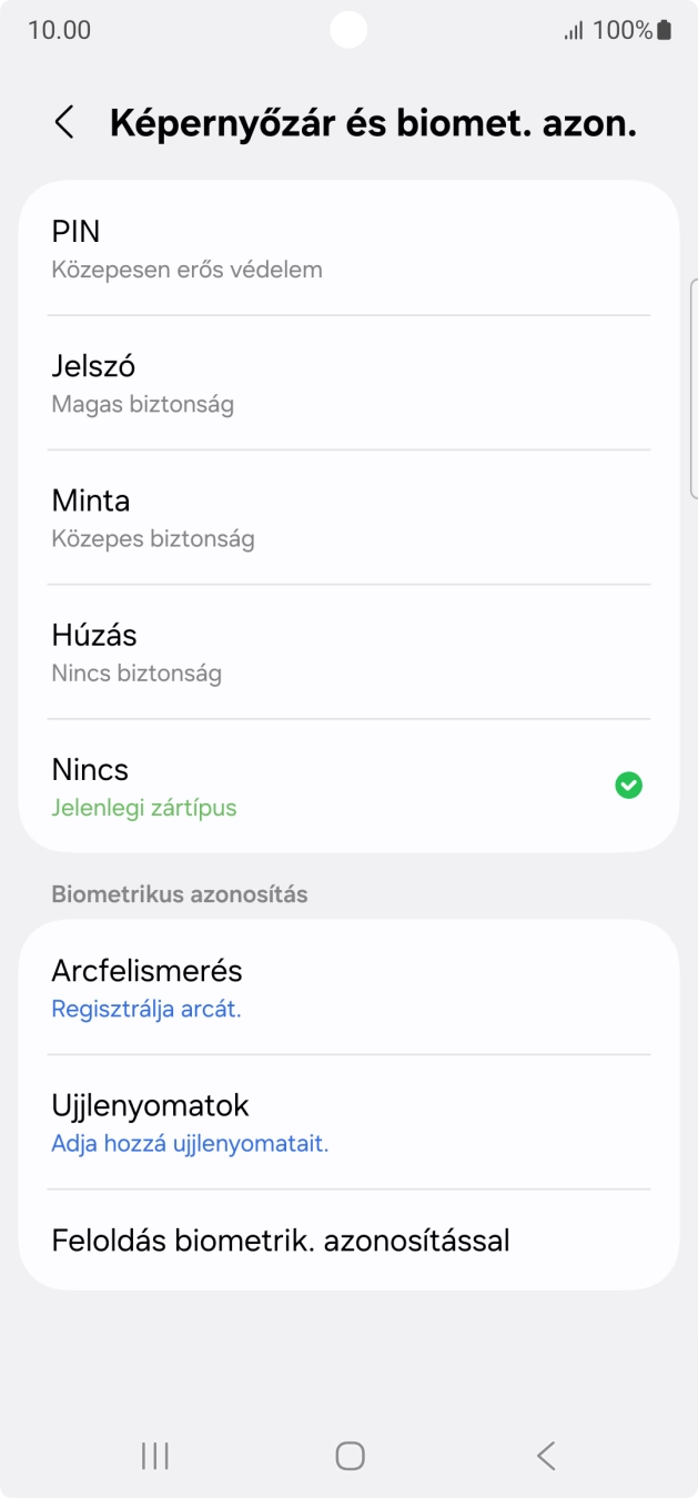 Válaszd az Ujjlenyomatok lehetőséget.