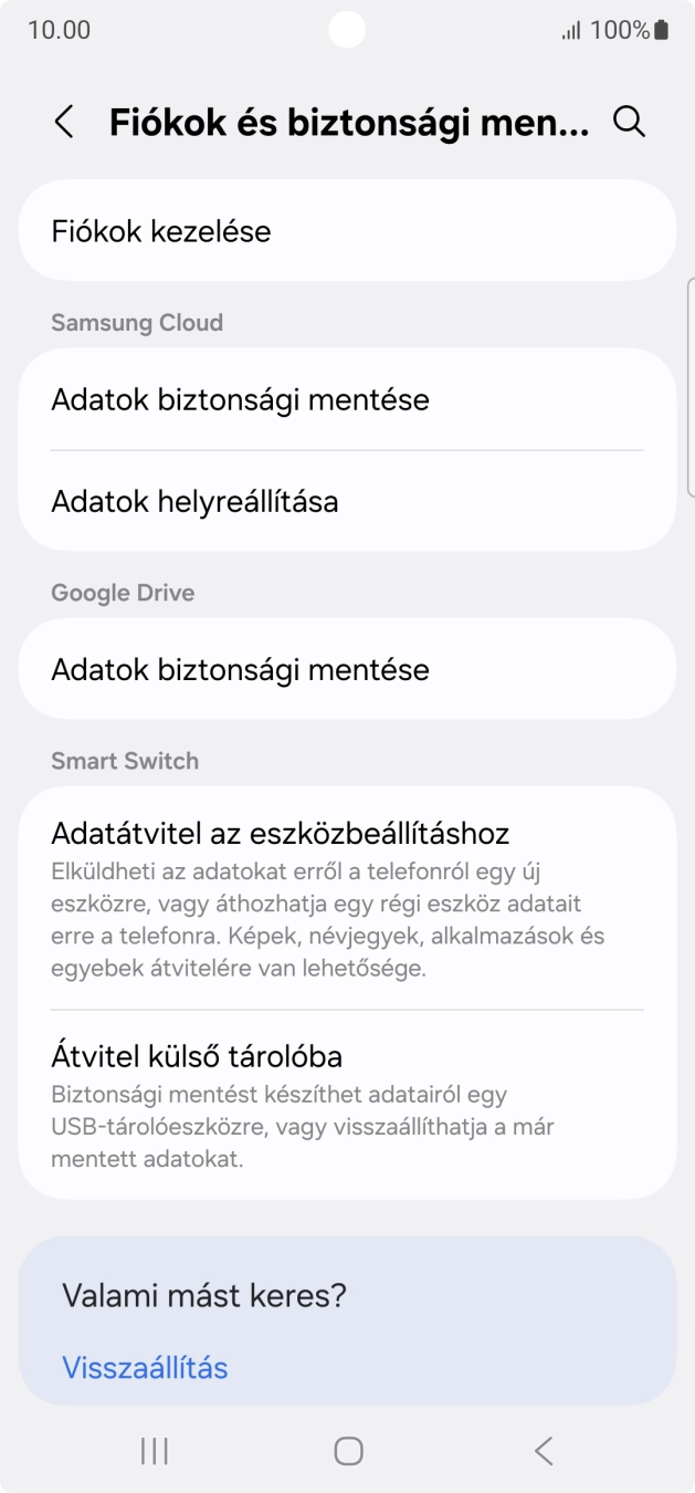 Válaszd a Fiókok kezelése lehetőséget.