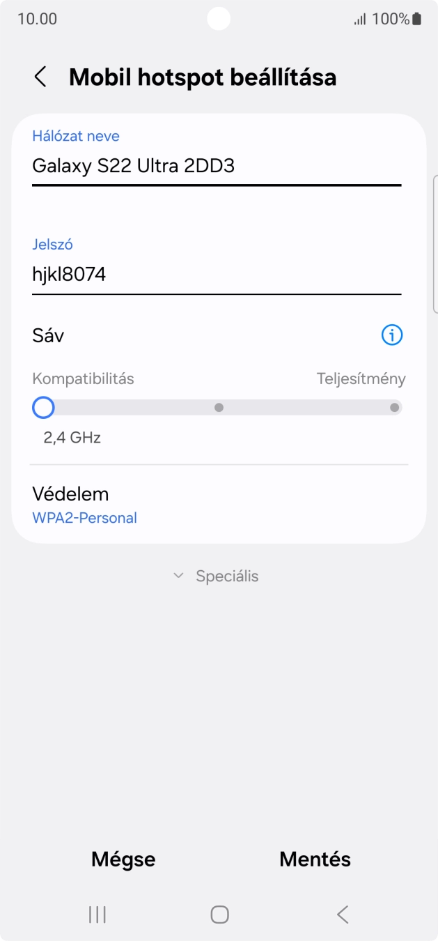 Kattints a „Hálózat neve” alatti mezőre, és írd be a Wi-Fi hotspot kívánt nevét.