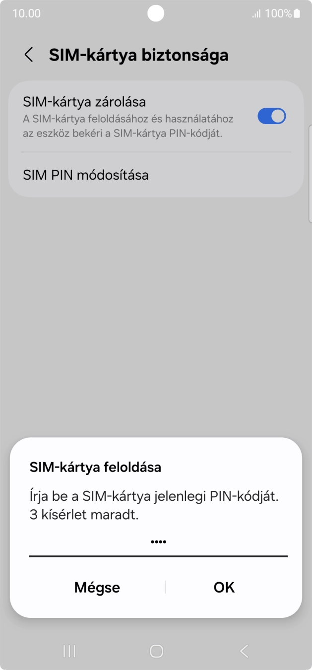 Írd be a PIN-kódot, és válaszd az OK lehetőséget.