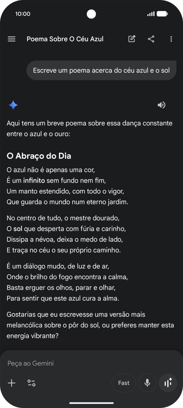 É possível solicitar à Gemini que gere um texto baseado na sua descrição.