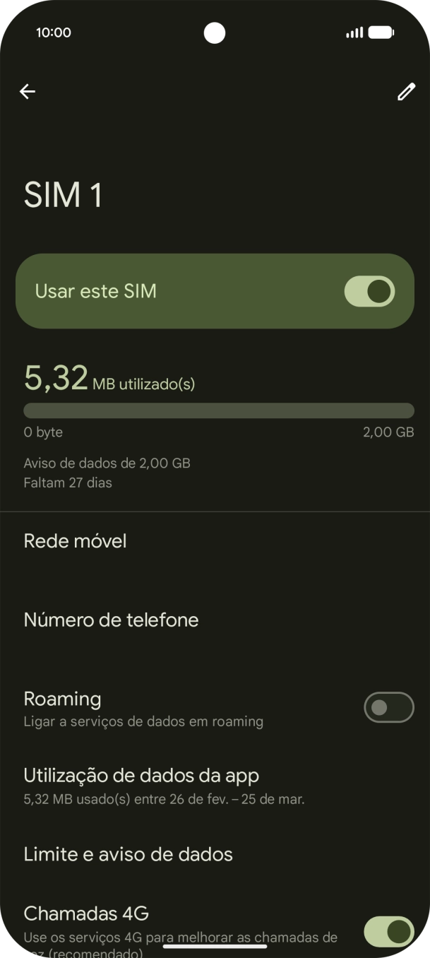 O consumo total de dados é agora mostrado no ecrã.