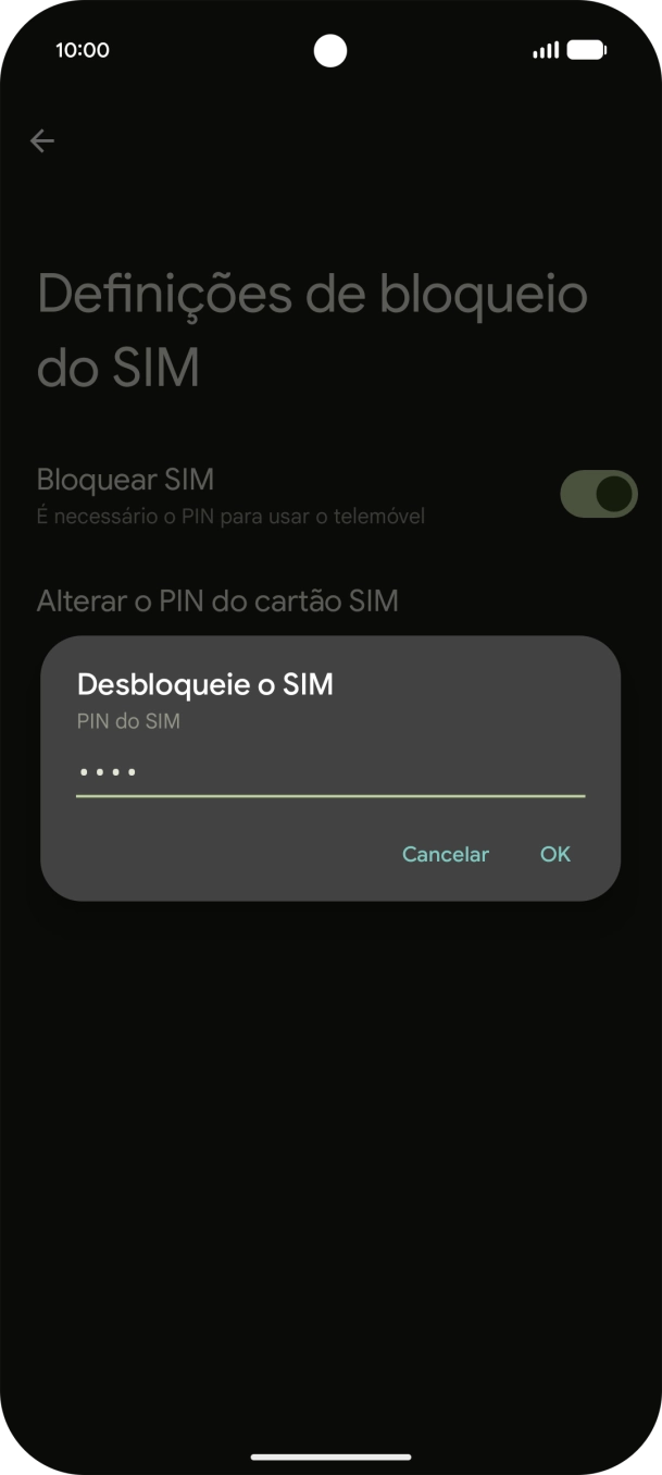 Introduza o seu código PIN e prima OK.