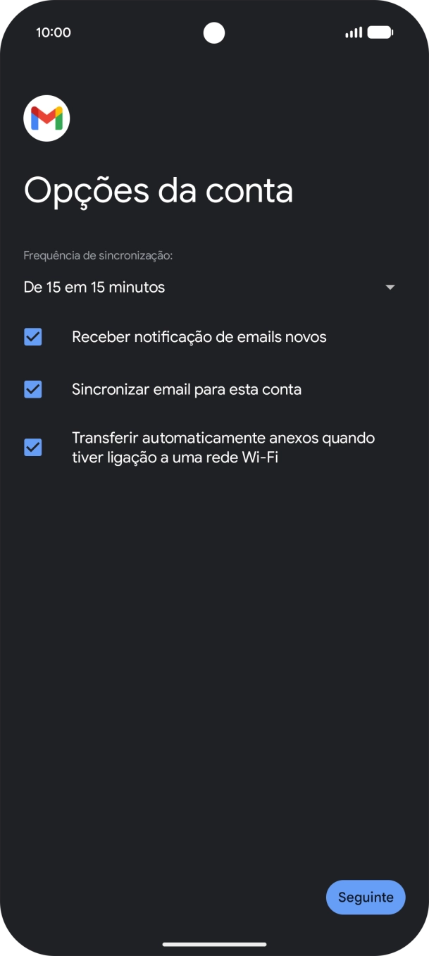 Se o ecrã mostrar esta imagem, a sua conta foi identificada e configurada automaticamente. Siga as indicações no ecrã para introduzir informações adicionais e concluir a configuração.