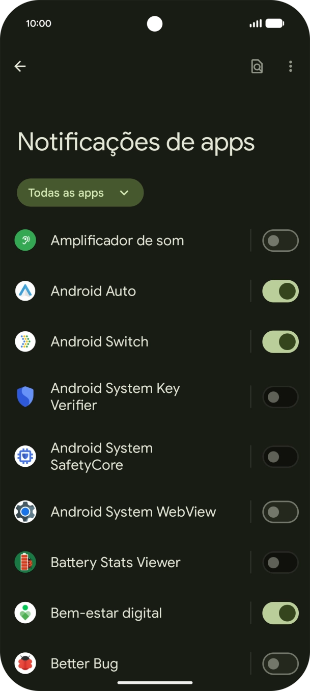 Prima o indicador junto às apps pretendidas para ativar ou desativar a função.