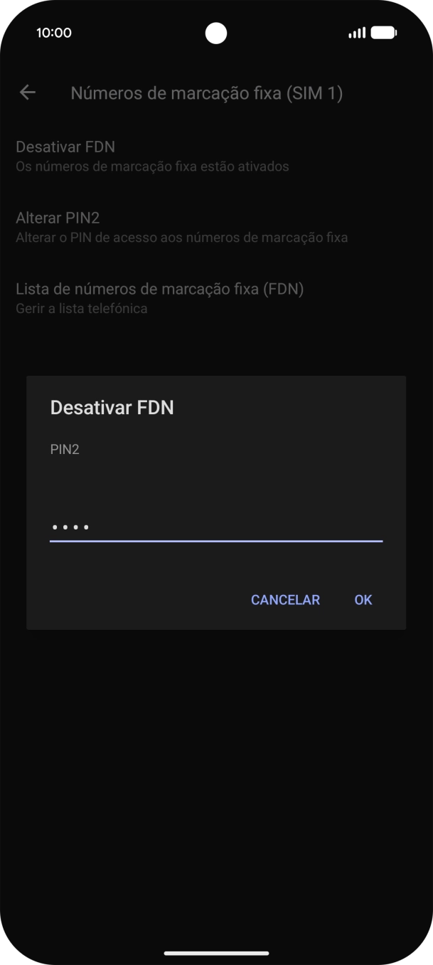 Introduza o código PIN2 e prima OK.
