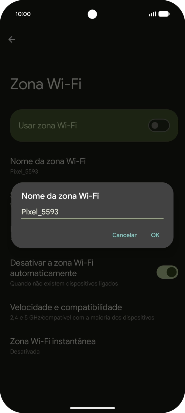 Introduza o nome pretendido do hotspot Wi-Fi e prima OK.