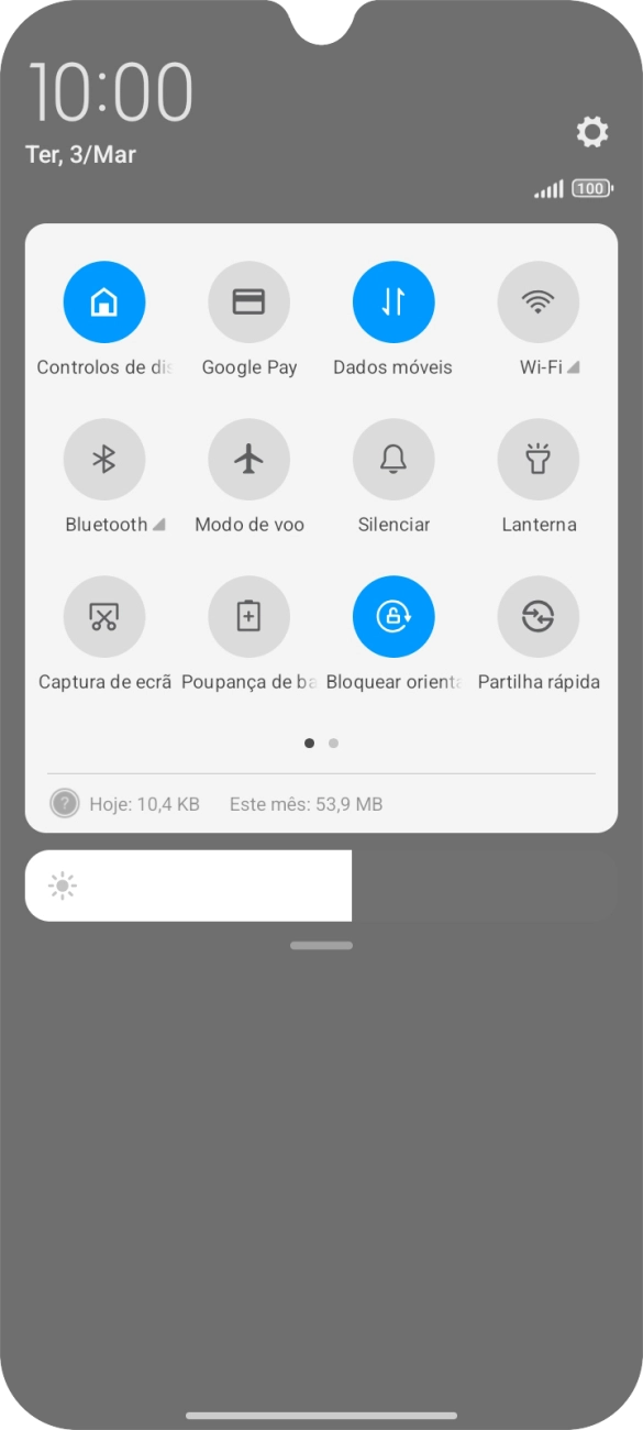 Prima o ícone de perfil para ativar ou desativar o perfil silencioso.