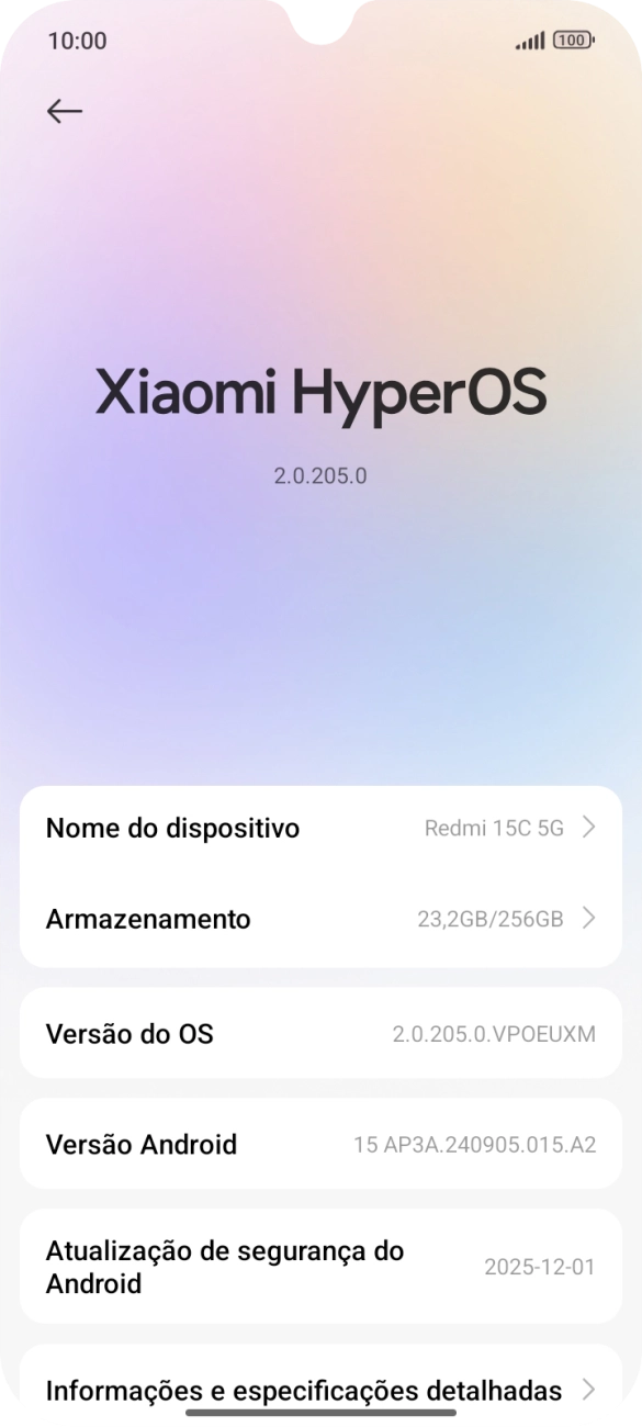 Prima Xiaomi HyperOS. Se existir uma nova versão de software disponível, será agora indicado no ecrã. Siga as indicações no ecrã para atualizar o software do telefone.