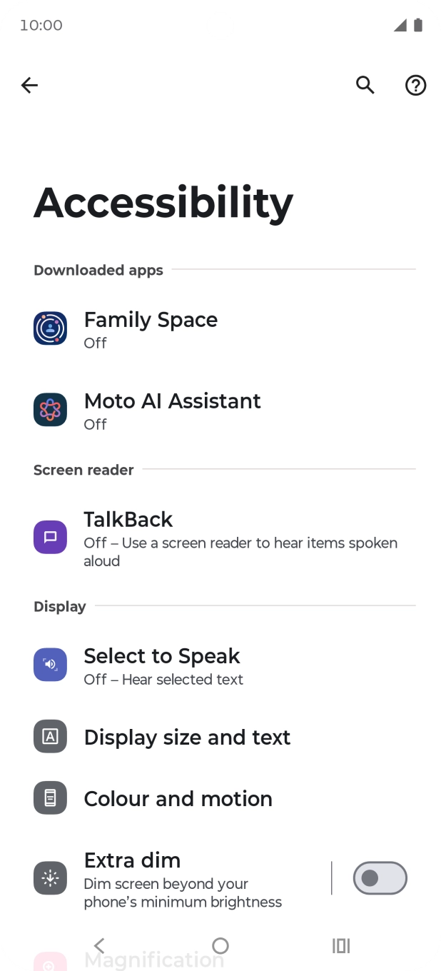 Press TalkBack and follow the instructions on the screen to select the required settings.