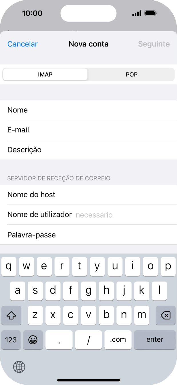 Prima Nome de utilizador e introduza o nome de utilizador da sua conta de e-mail.