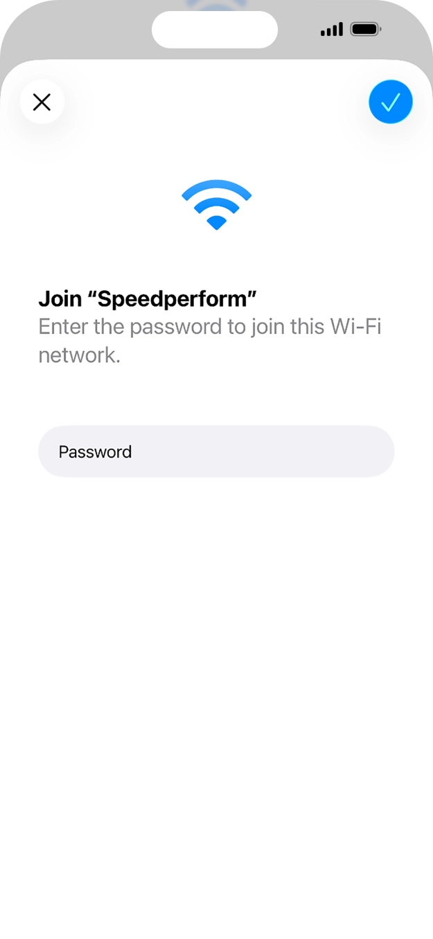 Key in the password for the WiFi network and press the confirm icon.