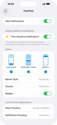 Press the indicator next to 'Allow Notifications' to turn notifications for the selected application on or off.