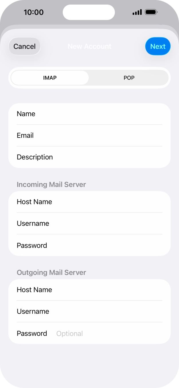 Press Password and key in the password for your email account. Press Password and key in the password for your email account.