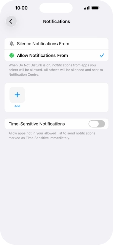 Press the indicator next to 'Time-Sensitive Notifications' to turn display of timed notifications on or off when Do Not Disturb is turned on.
