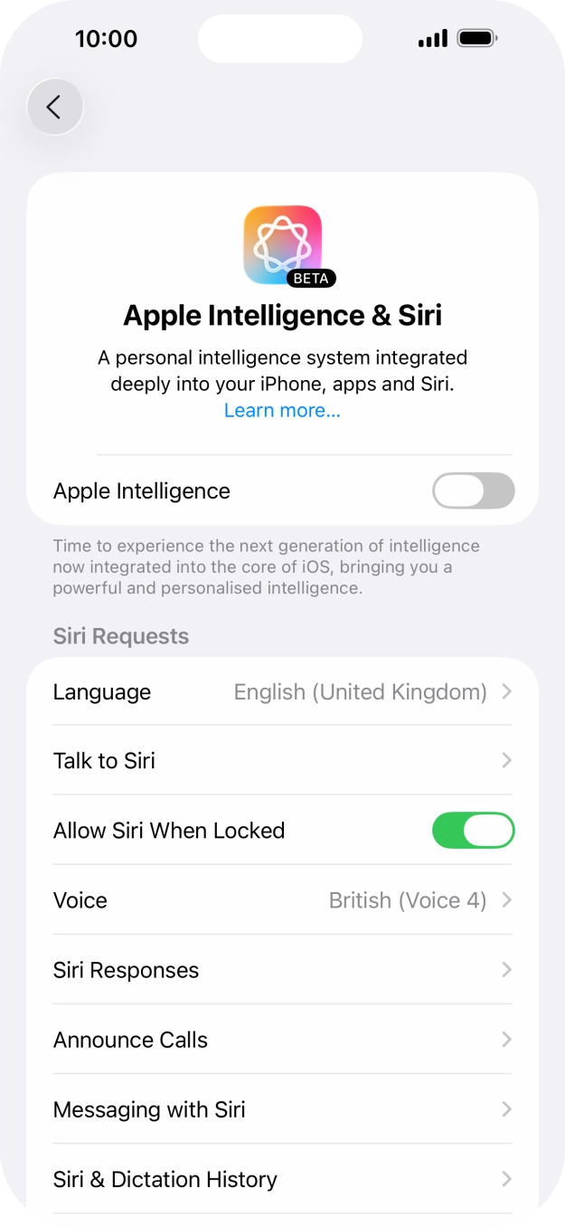 Press the indicator next to 'Apple Intelligence' and follow the instructions on the screen to finish the activation. Press the indicator next to 'Apple Intelligence' and follow the instructions on the screen to finish the activation.