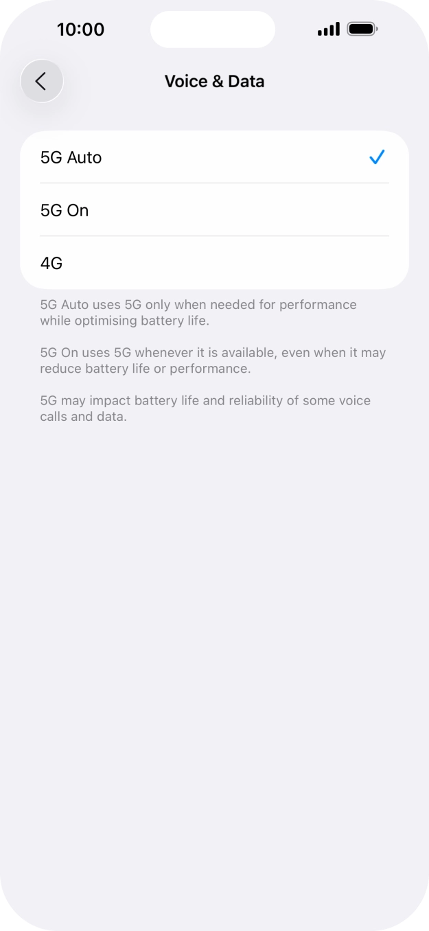 To turn on automatic switch between 5G and 4G, press 5G Auto.