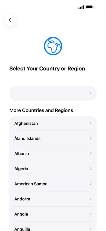 Press the required country or area. Press the required country or area.