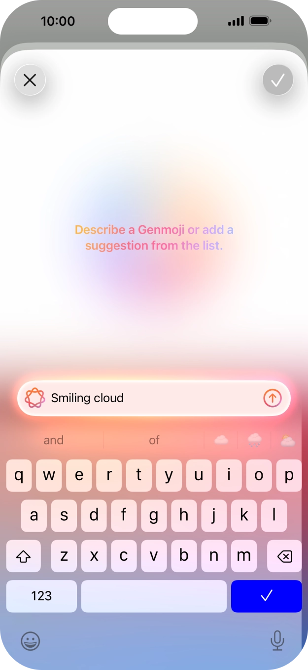 Write in your own words what you would like your Genmoji to look like, and press arrow up. Write in your own words what you would like your Genmoji to look like, and press arrow up.