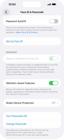 Press Turn Passcode Off and key in the lock code.