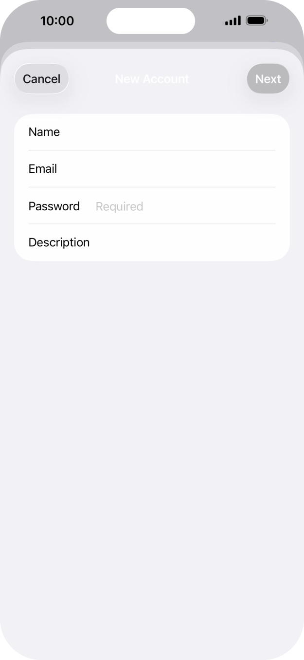 Press Password and key in the password for your email account. Press Password and key in the password for your email account.
