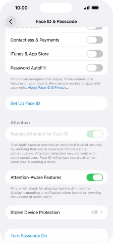 Press Turn Passcode On and key in a lock code of your own choice twice.